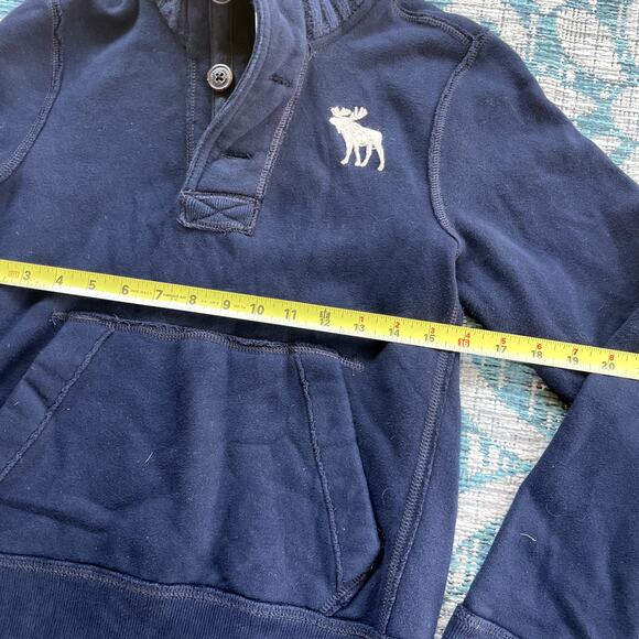 Abercrombie Kids Navy Blue Quarter Button Mock Neck Sweater Moose Logo - Size L - Picture 6 of 7